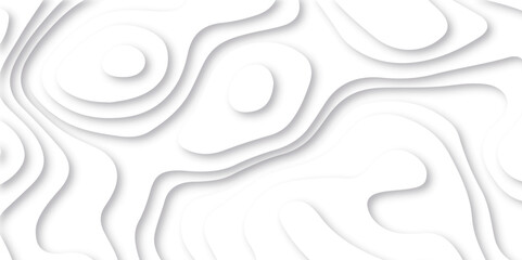  Black and white topography contour lines map isolated on white background. Panorama view wave  lines banner background map relief texture with curved layers and shadow.	