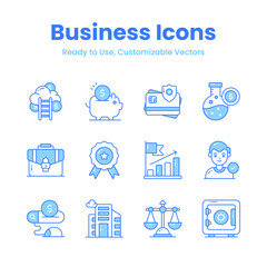 Get your hands on this beautifully designed business icons set in trendy style, ready to use vectors