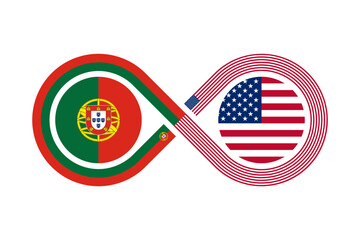 partnership concept. portuguese and american english language translation icon. vector illustration isolated on white background - obrazy, fototapety, plakaty