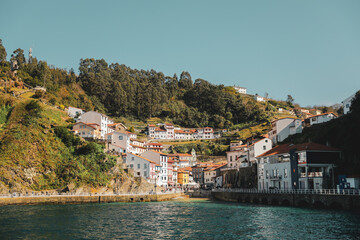 Fototapeta na wymiar Landscape of a town in front of the beach. Cudillero, Asturias, Spain