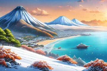 Obraz premium winter island Generative AI