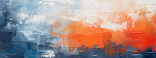 Closeup of abstract rough colorful blue orange complementary colors art painting texture background wallpaper, with oil or acrylic brushstroke waves, pallet knife paint on canvas (Generative Ai)..