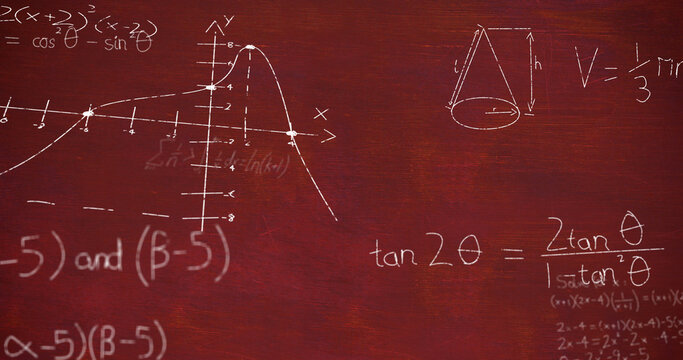 Image of mathematical equations over red background