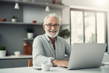 Elderly Man Using Laptop at Home Technology Tech-Savvy AI Generated