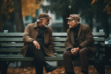 Elderly Men Senior Friendship Park Bench Autumn AI Generated