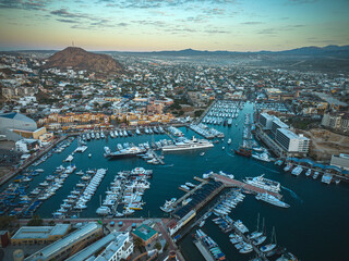 Fototapeta na wymiar View of the Cabo Marina with boats and yachts, Baja California