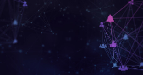 Image of connected icons and dots forming geometric shapes against abstract background