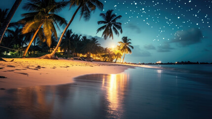 Fototapeta na wymiar A serene beach scene with palm trees, Background, Illustrations, HD