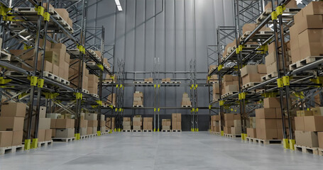 Image of drone view of stacks of boxes in warehouse