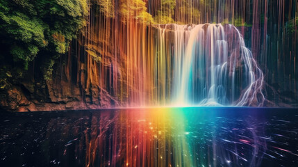 A Waterfall covered with rainbows, Background, Illustrations, HD