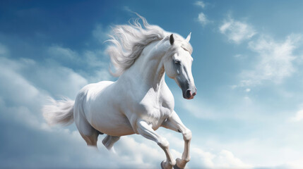 Obraz na płótnie Canvas A white horse riding with the wind, Background, Illustrations, HD