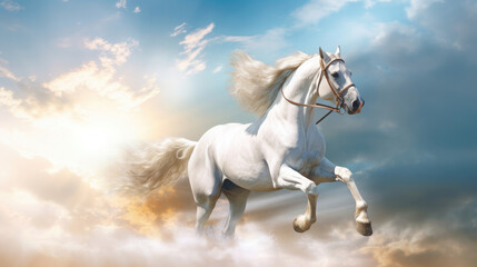 A white horse riding with the wind, Background, Illustrations, HD
