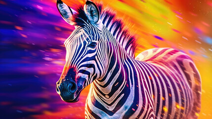 A Zebra With Colorful , Background, Illustrations, HD