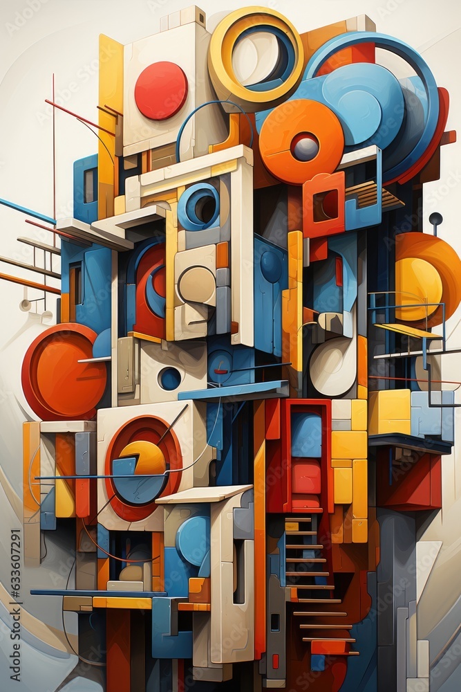 Poster background with colorful geometrical shapes. abstract cubist painting