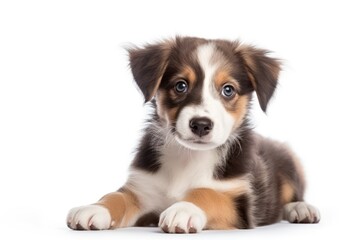 Portrait of adorable puppy on white background