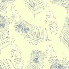Fototapeta premium Seamless background pattern with abstract feathers. Vector illustration. Bohemian background from tribal repeating elements. Template for fabric in oriental style.