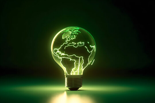 renewable energy light bulb with green energy, Earth Day or environment protection Hands protect forests that grow on the ground and help save the world, solar panels - Powered by Adobe