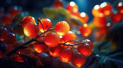 Luminous transparent glitter berries strange fruit, Illustrations, generative AI 