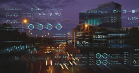 Image of financial data processing over city