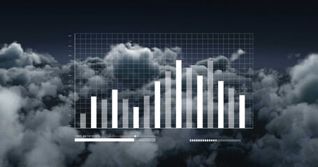 Fototapeta premium Image of financial data processing over sky with clouds