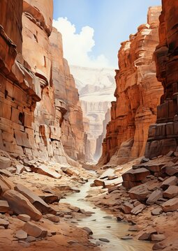 Desert's Grandeur: Majestic Canyon Landscape. Generative Ai