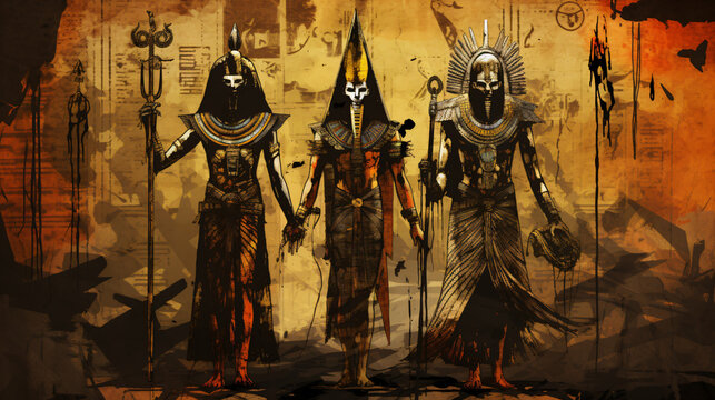 Grunge background with Egyptian gods images