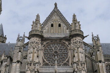 Fototapeta na wymiar Gothic church of Senlis, France. Facade design.