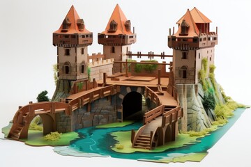 toy castle with drawbridge and moat - obrazy, fototapety, plakaty