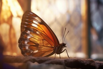 butterfly wings unfolding from chrysalis against a blurred background