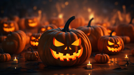 Halloween background with group of jack O lantern