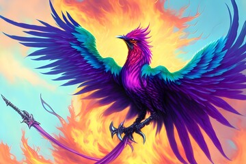 Obraz premium Phoenix Fire Bird, Generative AI Illustration