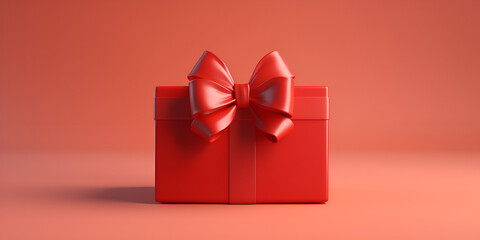 Obraz na płótnie Canvas red gift box, Box with red bow on red background for decoration promotional