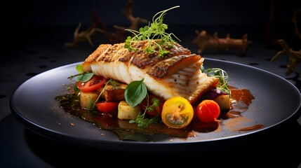Delicious grilled fish fillet background. Generative AI - obrazy, fototapety, plakaty