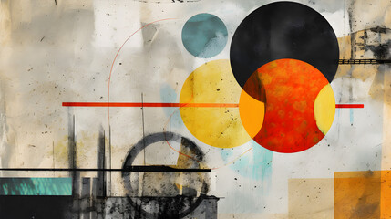Modern collage with grunge element and colorful textured forms background