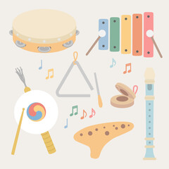 음악시간 준비물, 다양한 악기 일러스트 벡터 세트