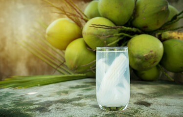 coconut juice with young coconut. Fresh coconut water, young coconut drink .