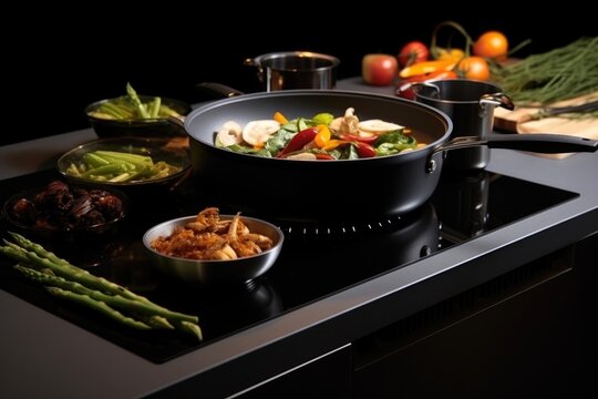 wok on modern induction cooktop, sleek design
