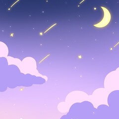 Obraz na płótnie Canvas moon and stars in the pastel purple night sky