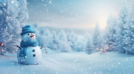 Merry christmas and happy new year greeting card with snowman