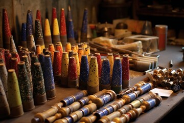 assembly line of firework shells and casings
