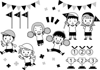 運動会を楽しむ子供達のイラストセット