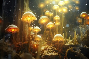 light shining through dispersed spores creating glow effect
