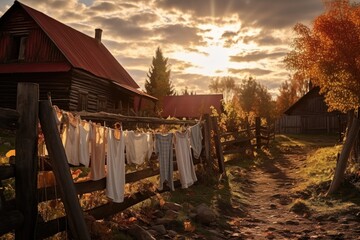 laundry drying on a rustic wooden fence
