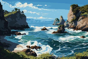 Fotobehang View of Coastal Cliffs and Sea © George Fontana