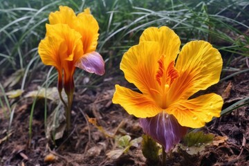 Obraz na płótnie Canvas saffron crocus flowers blooming in a garden