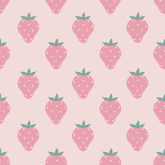 Simple seamless pink pattern with strawberries. Vector graphics.