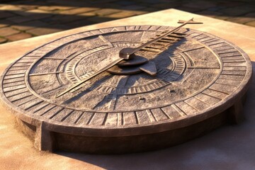 sundial with roman numerals etched in stone - obrazy, fototapety, plakaty