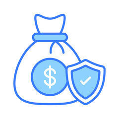 Money bag with protection shield, money bag security, financial insurance, secured investment