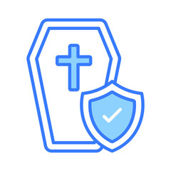Protection shield on coffin showing death insurance concept icon