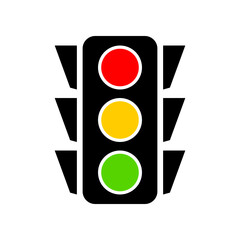 Black traffic light signal pole rules street with red yellow and green light street road flat icon vector design